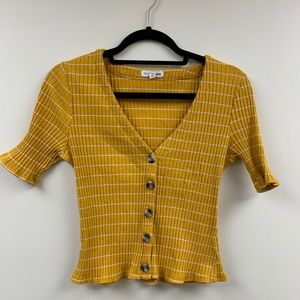 ribbed yellow v neck blouse
